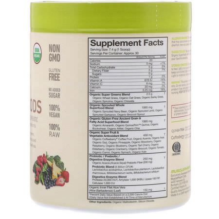 Superfoods, Greener, Kosttillskott: MusclePharm, Organic Superfoods, Unflavored, 7.83 oz