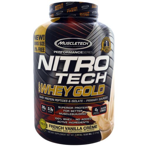 Muscletech, Nitro Tech, 100% Whey Gold, French Vanilla Creme, 5.53 lbs. (2.51 kg) Review