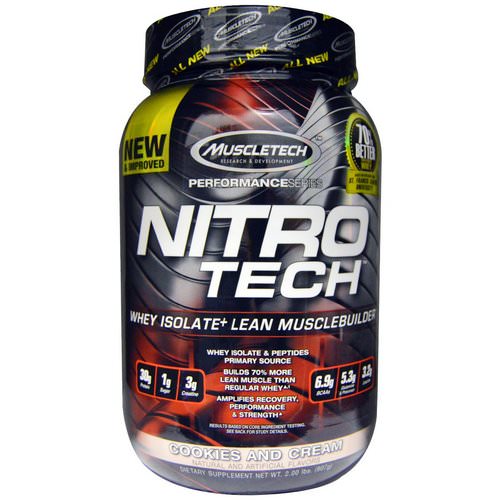 Muscletech, Nitro Tech, Whey Isolate + Lean Muscle Builder, Cookies and Cream, 2.00 lbs (907 g) Review