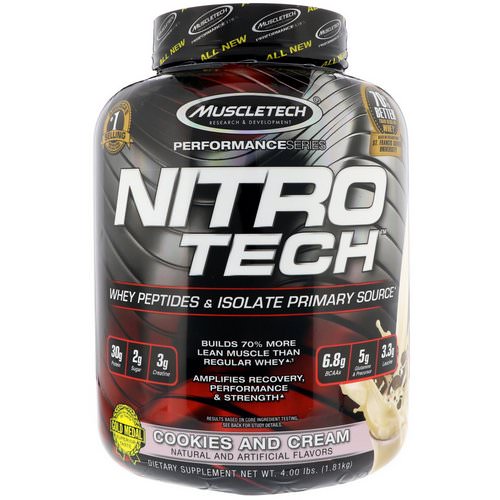 Muscletech, Nitro Tech, Whey Isolate + Lean Musclebuilder, Cookies and Cream, 3.97 lbs (1.80 kg) Review