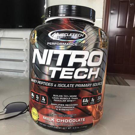 Muscletech, NitroTech, Whey Peptides & Isolate Primary Source, Milk Chocolate, 4.00 lbs (1.81 kg)