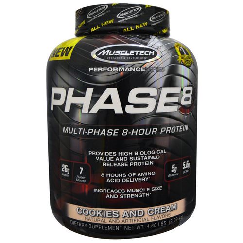 Muscletech, Performance Series, Phase8, Multi-Phase 8-Hour Protein, Cookies and Cream, 4.60 lbs (2.09 kg) Review