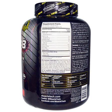 Protein, Sportsnäring: Muscletech, Performance Series, Phase8, Multi-Phase 8-Hour Protein, Strawberry, 4.60 lbs (2.09 kg)