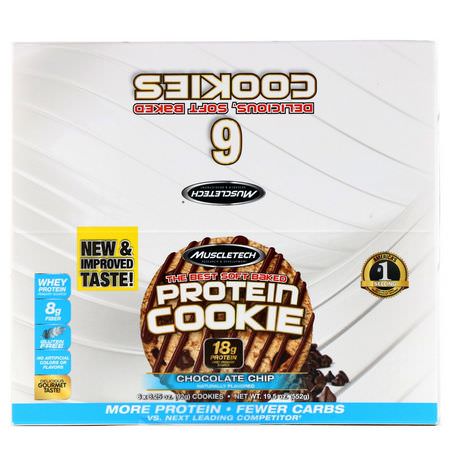 Proteinkakor, Protein Snacks, Brownies, Cookies: Muscletech, The Best Soft Baked Protein Cookie, Chocolate Chip, 6 Cookies, 3.25 oz (92 g) Each