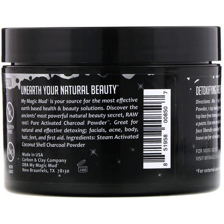 Behandlingsmasker, Peeling, Ansiktsmasker, Träkol Eller Aktivt Kol: My Magic Mud, Raw 100% Pure, Activated Charcoal Powder, 3.5 oz (99.2 g)