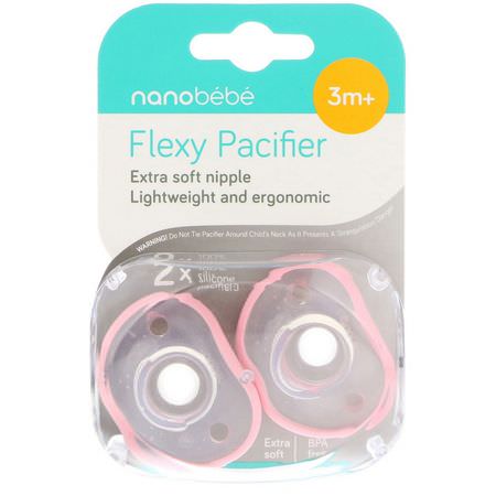 Klipp, Napp, Barn, Baby: Nanobebe, Flexy Pacifier, 3+ Months, Pink, 2 Pack