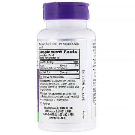 Alpha Lipoic Acid, Antioxidants, Supplements: Natrol, Alpha Lipoic Acid, Time Release, 600 mg, 45 Tablets