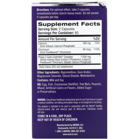White Kidney Bean Extract, Vikt, Kost, Kosttillskott: Natrol, Carb Intercept with Phase 2 Carb Controller, 1000 mg, 120 Veggie Capsules