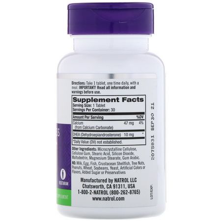 Dhea, Kosttillskott: Natrol, DHEA, 10 mg, 30 Tablets