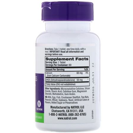 Dhea, Kosttillskott: Natrol, DHEA, 50 mg, 60 Tablets