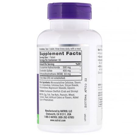 Glukosaminkondroitin, Led, Ben, Kosttillskott: Natrol, Glucosamine, Chondroitin & MSM, 90 Tablets
