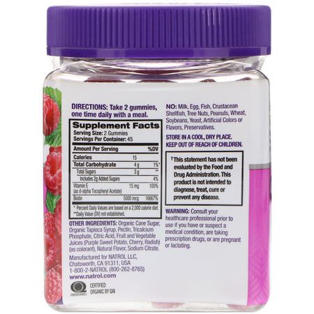 Naglar, Hud, Hår, Kosttillskott: Natrol, Gummies, Hair, Skin & Nails, Raspberry, 90 Count