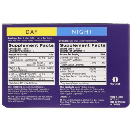 Lugn, Sömn, Kosttillskott: Natrol, Stress & Anxiety, Day & Night, Two 10 Tablet Blister Packs (20 Total)