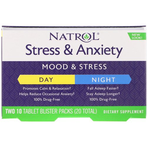Natrol, Stress & Anxiety, Day & Night, Two 10 Tablet Blister Packs (20 Total) Review