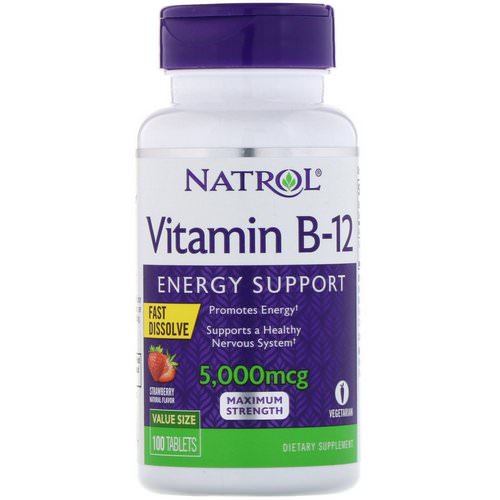Natrol, Vitamin B-12, Fast Dissolve, Maximum Strength, Strawberry, 5,000 mcg, 100 Tablets Review