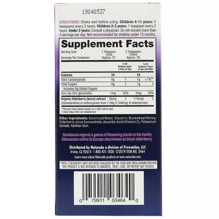 Förkylning, Kosttillskott, Hosta, Influensa: Naturade, Children's Elderberry Extract Syrup with Vitamin C & Zinc, 8.8 fl oz (260 ml)