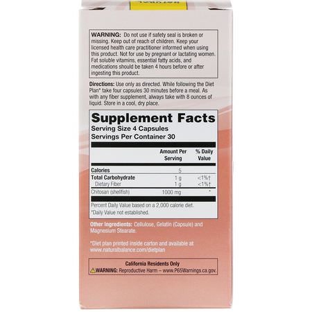 Kitosan, Vikt, Kost, Kosttillskott: Natural Balance, Original Chitosan, 1,000 mg, 120 Capsules