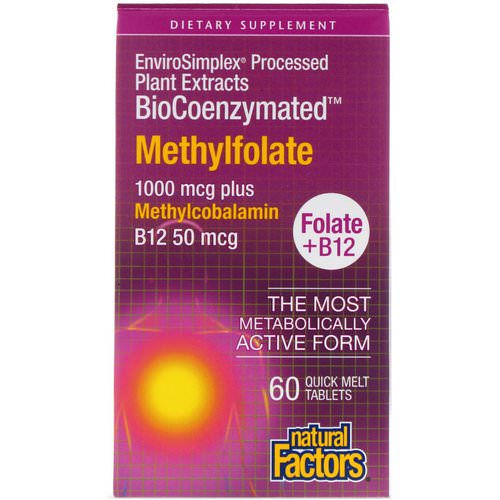 Natural Factors, BioCoenzymated, Folate B12, Methylfolate, 1,000 mcg, 60 Quick Melt Tablets Review