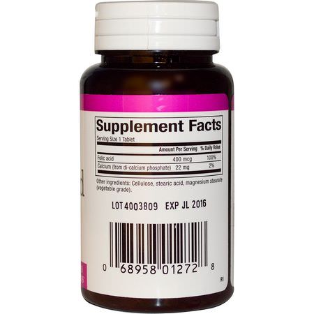 Folsyra, Vitamin B, Vitaminer, Kosttillskott: Natural Factors, Folic Acid, 400 mcg, 90 Tablets