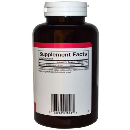 Magnesium, Mineraler, Kosttillskott: Natural Factors, Magnesium Citrate, 150 mg, 180 Capsules