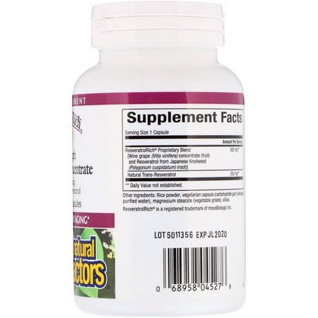 Resveratrol, Antioxidanter, Kosttillskott: Natural Factors, ResveratrolRich, Super Strength, Resveratrol Concentrate, 60 Vegetarian Capsules