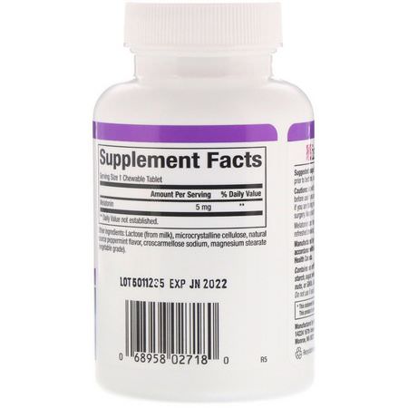 Melatonin, Sömn, Kosttillskott: Natural Factors, Stress-Relax, Melatonin, 5 mg, 180 Chewable Tablets