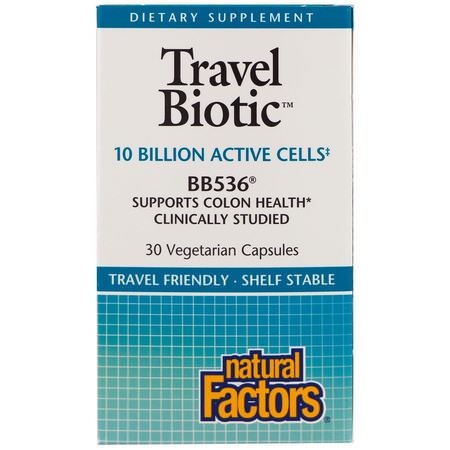 Bifidus, Probiotika, Matsmältning, Kosttillskott: Natural Factors, TravelBiotic, BB536, 10 Billion Acitve Cells, 30 Vegetarian Capsules