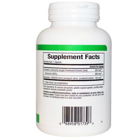 Curcumin, Gurkmeja, Antioxidanter, Kosttillskott: Natural Factors, Turmeric & Bromelain, 450 mg, 180 Capsules