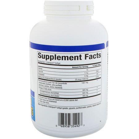 Omega-3 Fiskolja, Omegas Epa Dha, Fiskolja, Kosttillskott: Natural Factors, Ultra Strength, RxOmega-3, with Vitamin D3, 900 mg EPA/DHA, 150 Enteripure Softgels