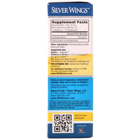 Silver, Mineraler, Kosttillskott: Natural Path Silver Wings, Colloidal Silver, 250 ppm, 2 fl oz (60 ml)