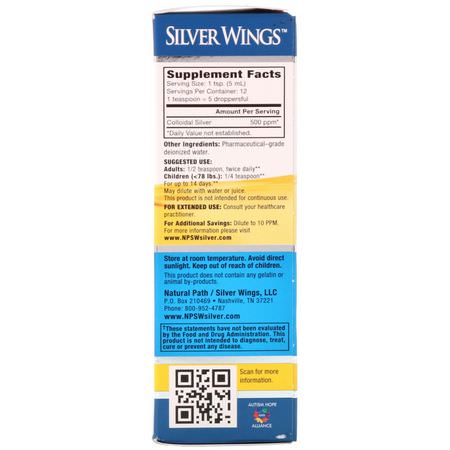 Silver, Mineraler, Kosttillskott: Natural Path Silver Wings, Colloidal Silver, 500 PPM, 2 fl oz (60 ml)