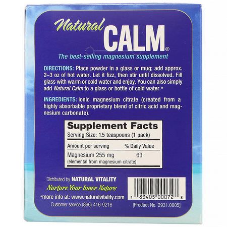 Lugn, Magnesium, Mineraler, Kosttillskott: Natural Vitality, Natural Calm, The Anti-Stress Drink, Original, 30 Single-Serving Packs, 0.12 oz (3.3 g) Each