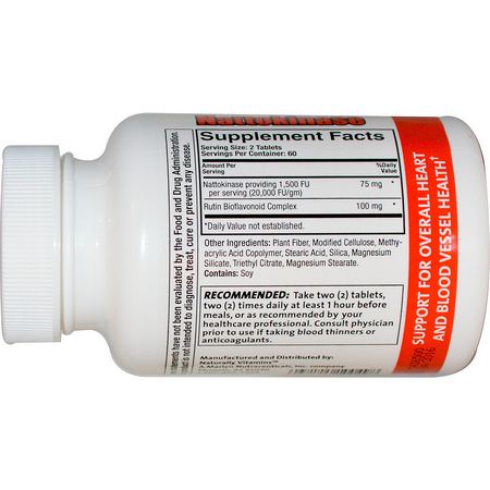 Blodtryck, Blodstöd, Kosttillskott: Naturally Vitamins, Nattokinase 1500, Systemic Enzyme Supplement, 120 Enteric Coated Tablets