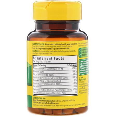 Vitamin B-Komplex, Vitamin B, Vitaminer, Kosttillskott: Nature Made, B-100 Complex, Time Release, 60 Tablets