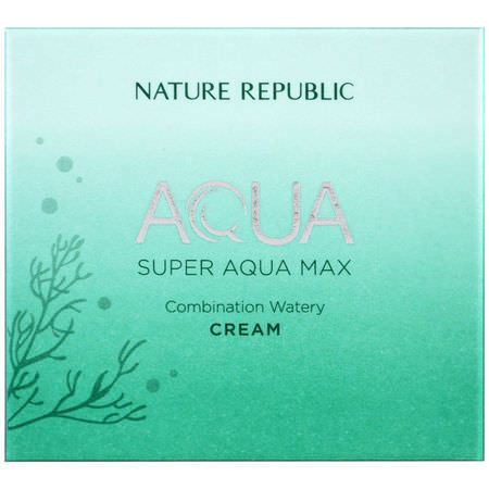 Grädde, Hyaluronsyra-Serum, K-Beauty Fuktighetskräm, Krämer: Nature Republic, Aqua, Super Aqua Max, Combination Watery Cream, 2.70 fl oz (80 ml)