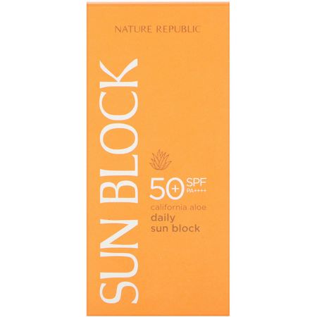 K-Beauty, Solskyddsmedel, Bad: Nature Republic, Daily Sun Block, California Aloe, SPF 50+ PA++++, 1.92 fl oz (57 ml)