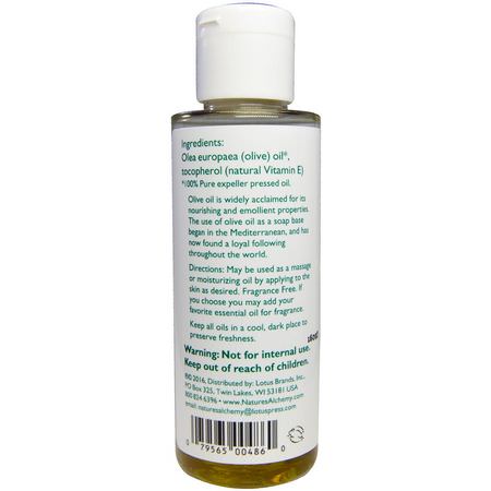 Ansiktsoljor, Krämer, Ansiktsfuktare, Skönhet: Nature's Alchemy, Extra Virgin Olive Oil, With Vitamin E, 4 fl oz (118 ml)