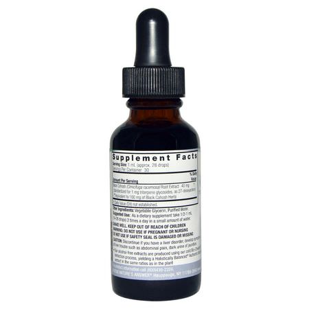 Black Cohosh, Homeopati, Örter: Nature's Answer, Black Cohosh, Alcohol-Free, 40 mg, 1 fl oz (30 ml)