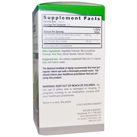 Sågpalmetto, Homeopati, Örter: Nature's Answer, Saw Palmetto, Full Spectrum Herb, 690 mg, 120 Vegetarian Capsules