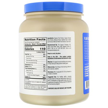 Växtbaserat, Växtbaserat Protein, Idrottsnäring: Nature's Best, IsoPure, Plant-Based Protein, Vanilla, 1.23 lb (558 g)