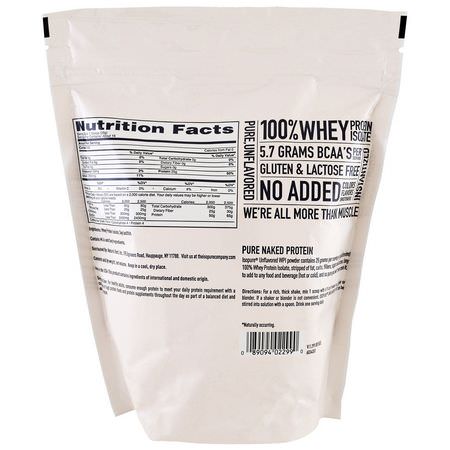 Vassleprotein, Idrottsnäring: Nature's Best, IsoPure, Whey Protein Isolate, Protein Powder, Unflavored, 1 lb (454 g)