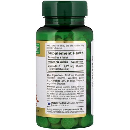 B12, Vitamin B, Vitaminer, Kosttillskott: Nature's Bounty, B-12, 1,000 mcg, 200 Coated Tablets