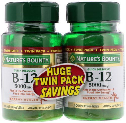 Nature's Bounty, B-12, Twin Pack, Naturally Cherry Flavor, 5000 mcg, 40 Quick Dissolve Tablets Each Review