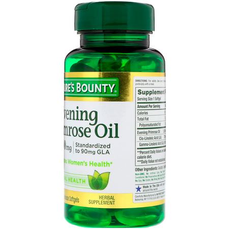 Kvällsbromsolja, Kvinnors Hälsa, Kosttillskott: Nature's Bounty, Evening Primrose Oil, 1,000 mg, 60 Rapid Release Softgels