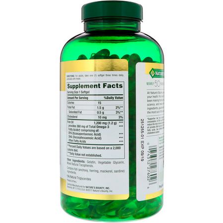 Omega-3 Fiskolja, Omegas Epa Dha, Fiskolja, Kosttillskott: Nature's Bounty, Fish Oil, 1200 mg, 320 Rapid Release Softgels