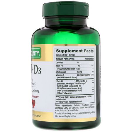 D3 Cholecalciferol, D-Vitamin, Vitaminer, Omega-3 Fiskolja: Nature's Bounty, Fish Oil + D3, 90 Rapid Release Softgels