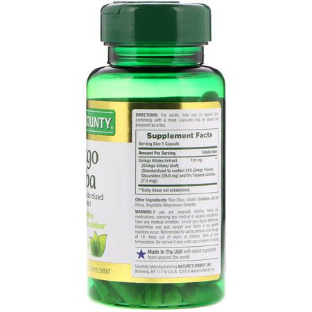 Ginkgo Biloba, Homeopati, Örter: Nature's Bounty, Ginkgo Biloba, 120 mg, 100 Capsules