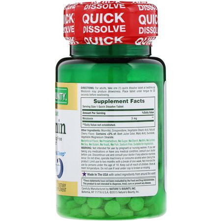 Melatonin, Sömn, Kosttillskott: Nature's Bounty, Melatonin, Natural Cherry Flavor, 3 mg, 120 Quick Dissolve Tablets