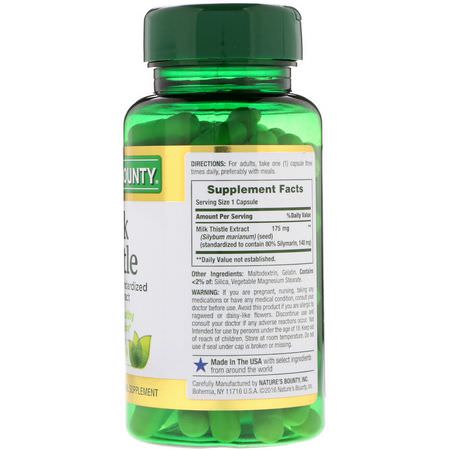 Lever, Kosttillskott, Mjölktistel Silymarin, Homeopati: Nature's Bounty, Milk Thistle, 175 mg, 100 Capsules