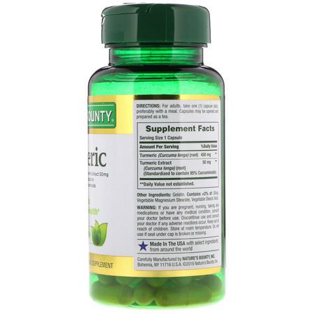 Curcumin, Gurkmeja, Antioxidanter, Kosttillskott: Nature's Bounty, Turmeric, 450 mg, 60 Capsules